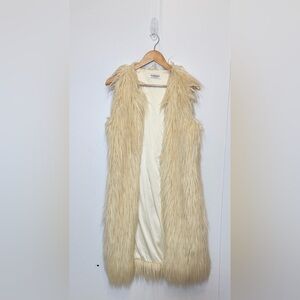Glamorous Cream Shaggy Faux Fur Long Vest XS |  Y2K Boho Festival Layering Piece